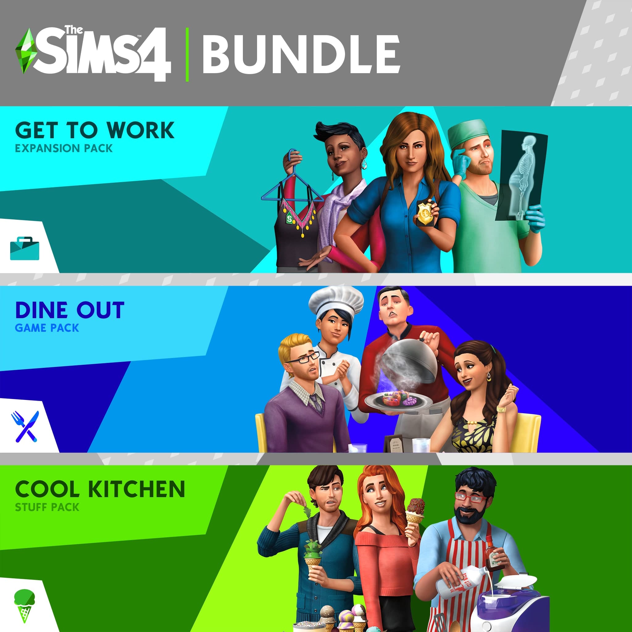 The Sims 4 Bundle - Get to Work, Dine Out, Cool Kitchen Stuff